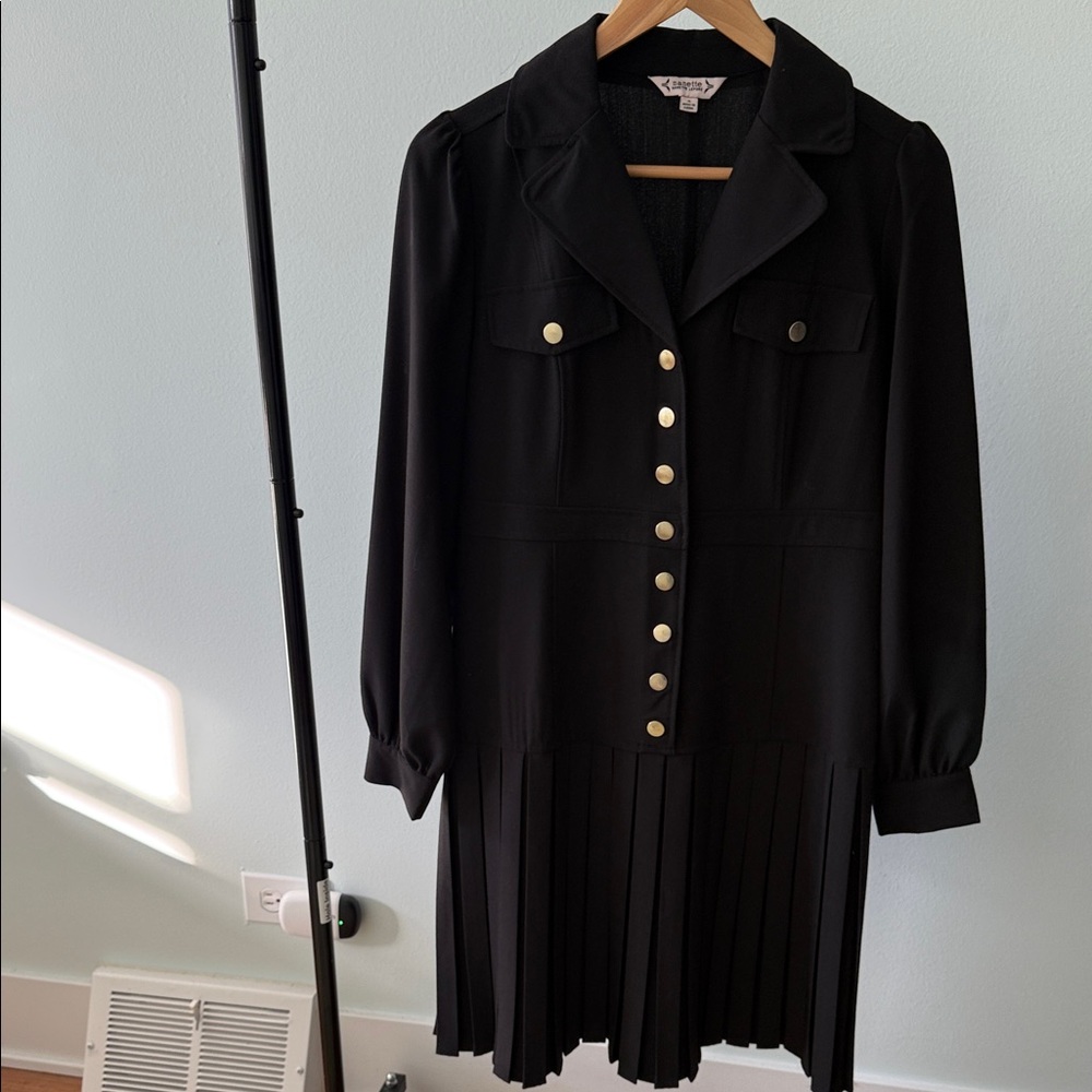 Nanette Lepore Black Military Style Dress with Gold Accents